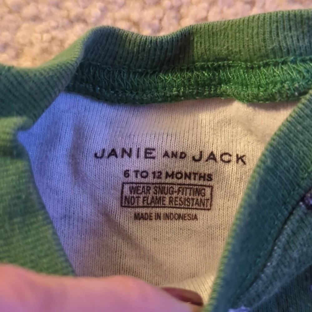 Janie & Jack Green Cars Two Pieces Pajama Set Size 6-12 Months